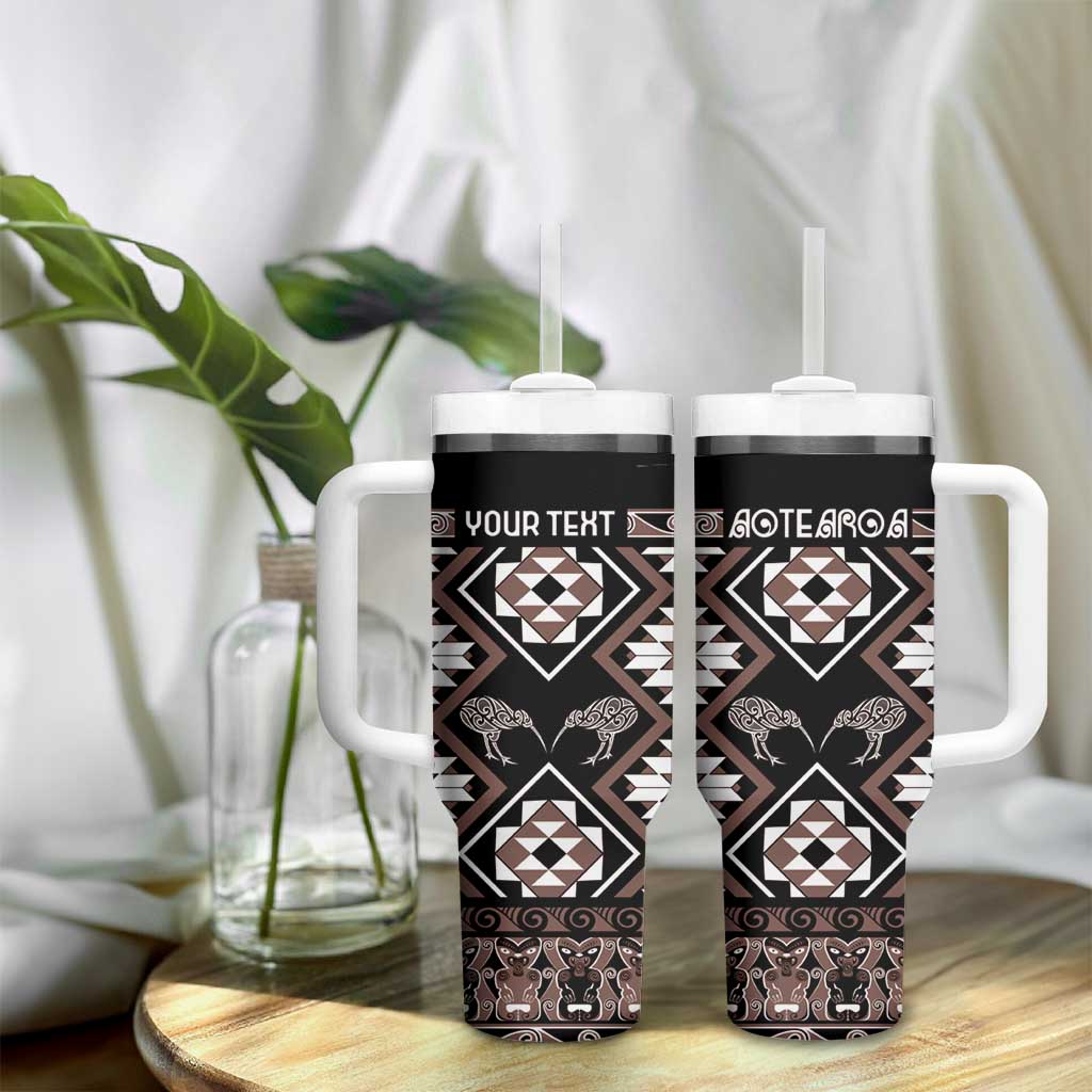 Personalised Taniko Motifs Aotearoa Tumbler With Handle Waitangi Kowhaiwhai Kiwi - Mocha