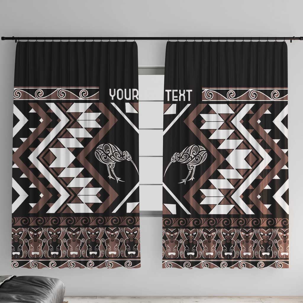 Personalised Taniko Motifs Aotearoa Window Curtain Waitangi Kowhaiwhai Kiwi - Mocha LT7 With Hooks Mocha - Polynesian Pride