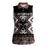 Personalised Taniko Motifs Aotearoa Women Sleeveless Polo Shirt Waitangi Kowhaiwhai Kiwi - Mocha
