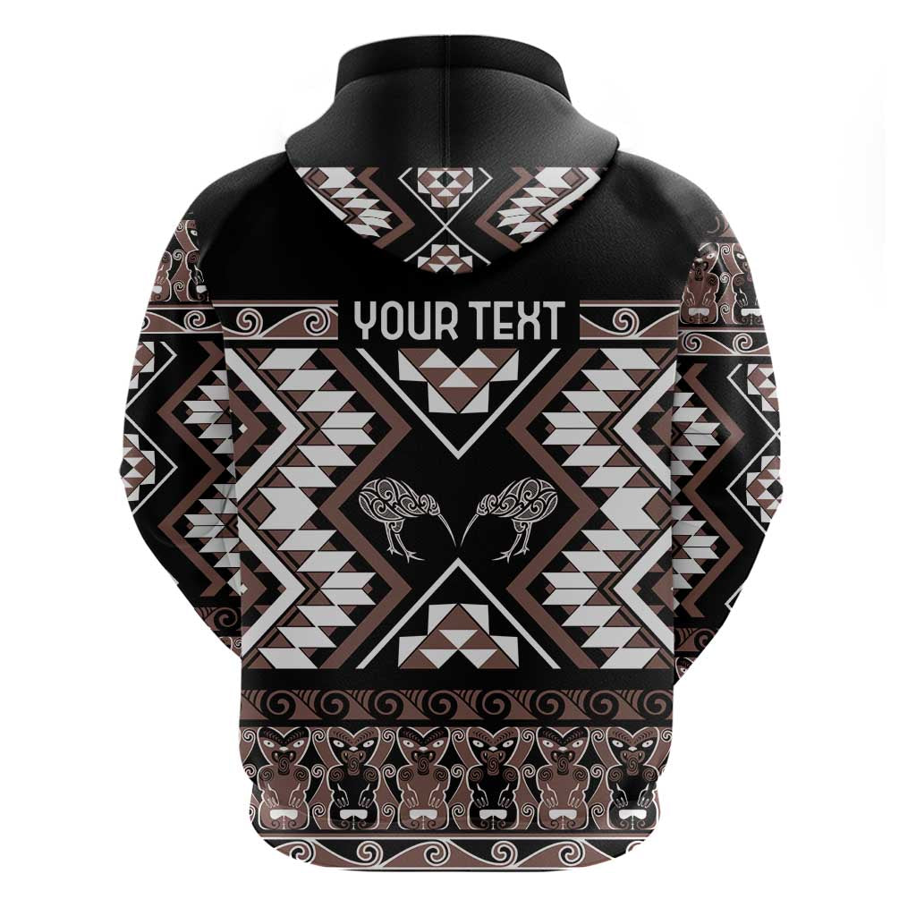 Personalised Taniko Motifs Aotearoa Zip Hoodie Waitangi Kowhaiwhai Kiwi - Mocha LT7 - Polynesian Pride