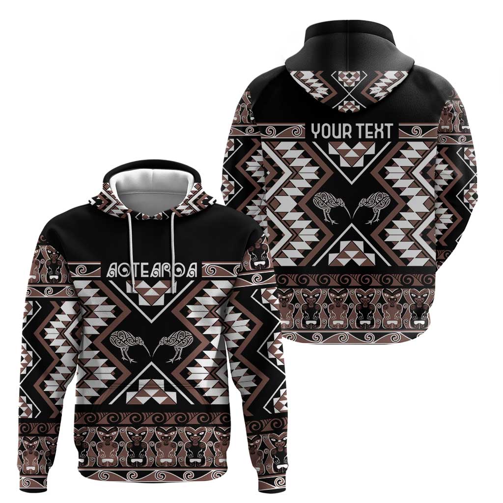 Personalised Taniko Motifs Aotearoa Zip Hoodie Waitangi Kowhaiwhai Kiwi - Mocha LT7 - Polynesian Pride