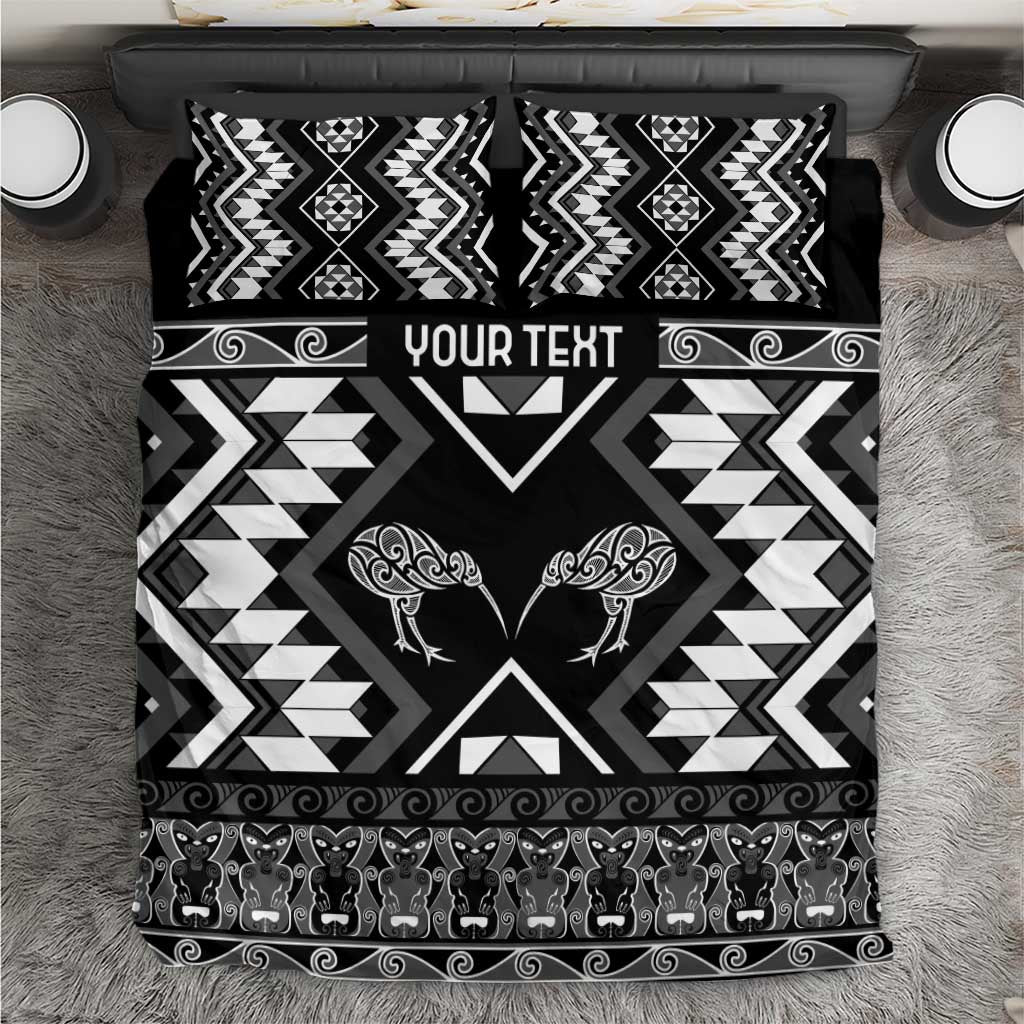 Personalised Taniko Motifs Aotearoa Bedding Set Waitangi Kowhaiwhai Kiwi - Monochrome LT7 Grey - Polynesian Pride