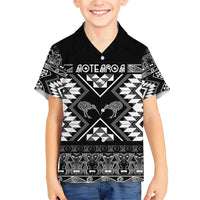 Personalised Taniko Motifs Aotearoa Family Matching Short Sleeve Bodycon Dress and Hawaiian Shirt Waitangi Kowhaiwhai Kiwi - Monochrome