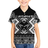 Personalised Taniko Motifs Aotearoa Family Matching Tank Maxi Dress and Hawaiian Shirt Waitangi Kowhaiwhai Kiwi - Monochrome