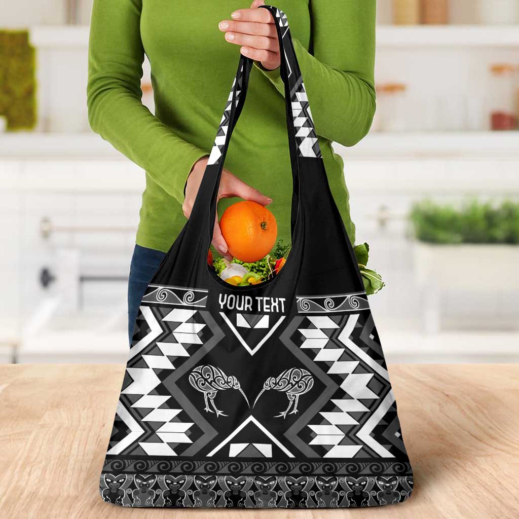Personalised Taniko Motifs Aotearoa Grocery Bag Waitangi Kowhaiwhai Kiwi - Monochrome