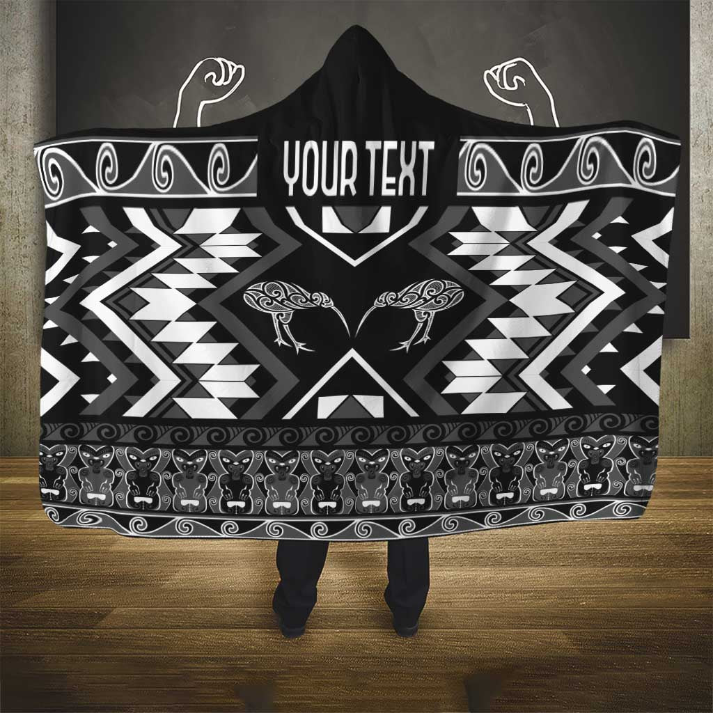 Personalised Taniko Motifs Aotearoa Hooded Blanket Waitangi Kowhaiwhai Kiwi - Monochrome