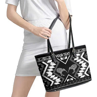 Personalised Taniko Motifs Aotearoa Leather Tote Bag Waitangi Kowhaiwhai Kiwi - Monochrome
