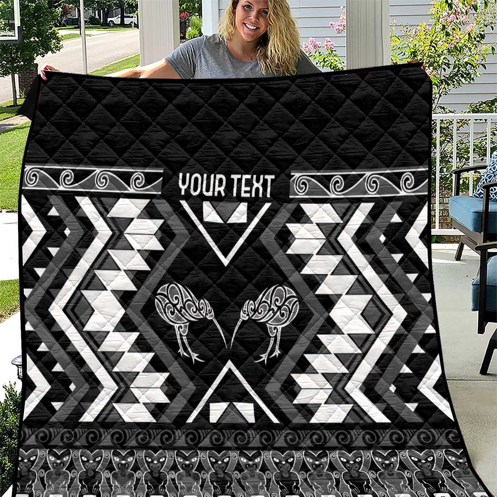Personalised Taniko Motifs Aotearoa Quilt Waitangi Kowhaiwhai Kiwi - Monochrome LT7 Grey - Polynesian Pride