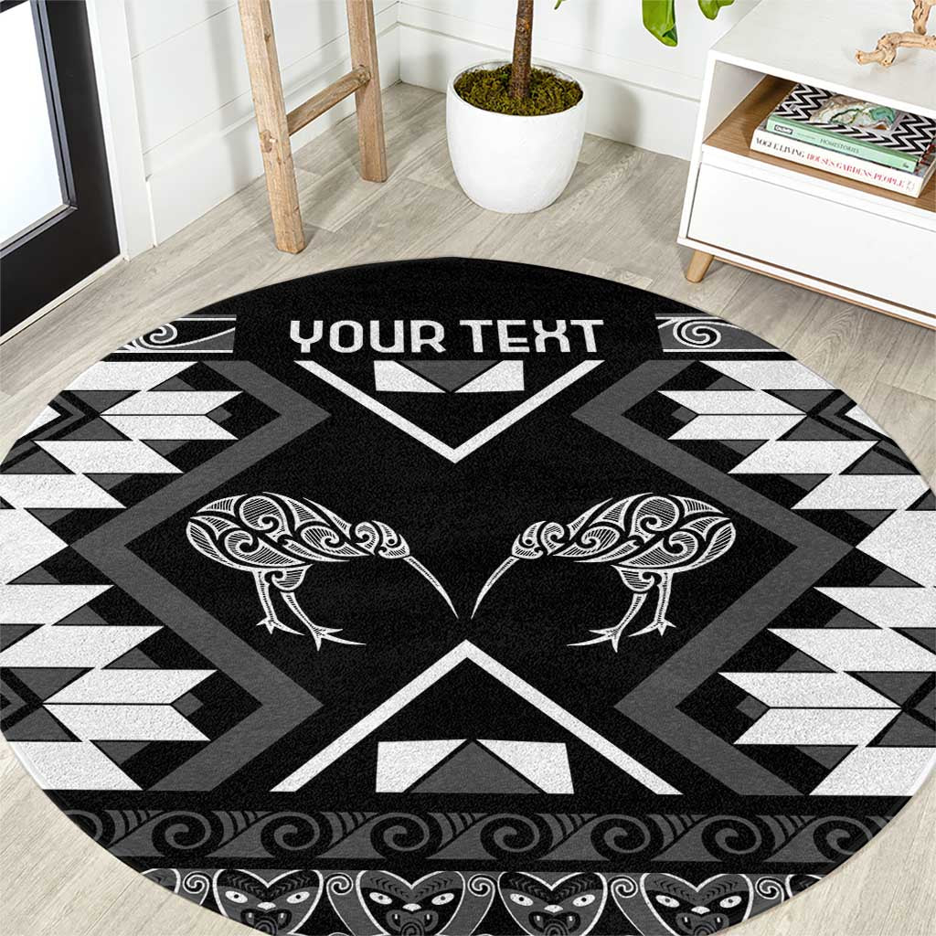 Personalised Taniko Motifs Aotearoa Round Carpet Waitangi Kowhaiwhai Kiwi - Monochrome LT7 Grey - Polynesian Pride