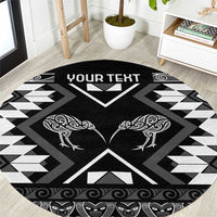 Personalised Taniko Motifs Aotearoa Round Carpet Waitangi Kowhaiwhai Kiwi - Monochrome LT7 Grey - Polynesian Pride