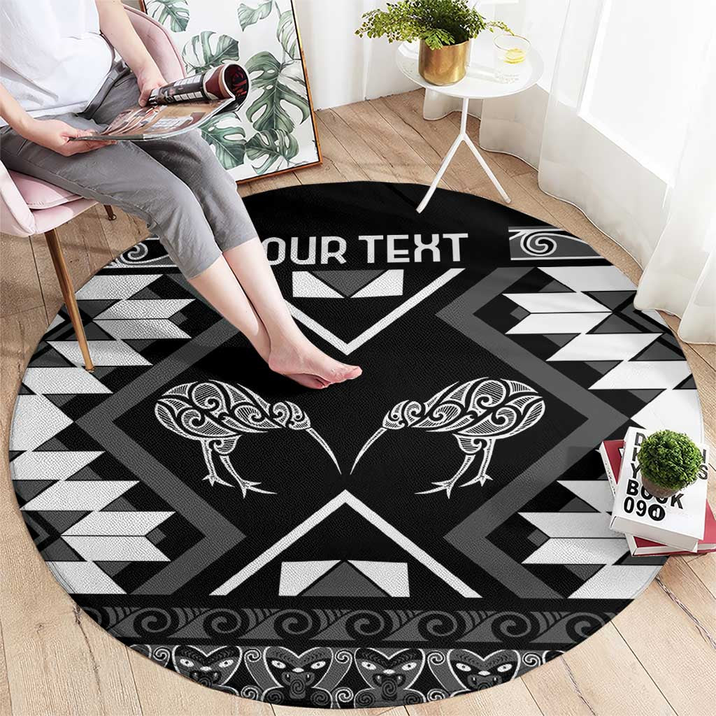Personalised Taniko Motifs Aotearoa Round Carpet Waitangi Kowhaiwhai Kiwi - Monochrome LT7 - Polynesian Pride