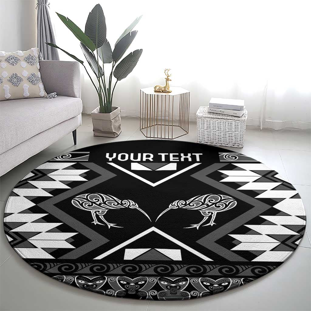 Personalised Taniko Motifs Aotearoa Round Carpet Waitangi Kowhaiwhai Kiwi - Monochrome LT7 - Polynesian Pride