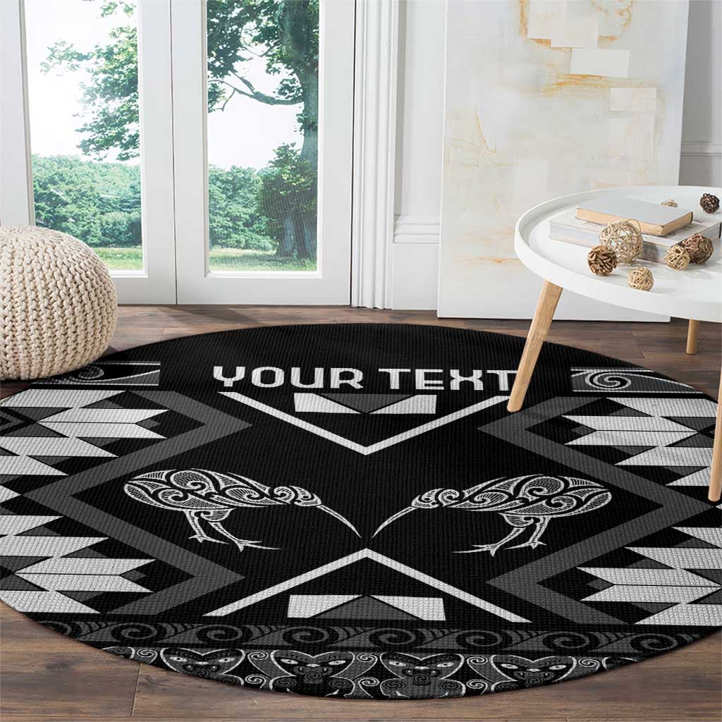 Personalised Taniko Motifs Aotearoa Round Carpet Waitangi Kowhaiwhai Kiwi - Monochrome LT7 - Polynesian Pride