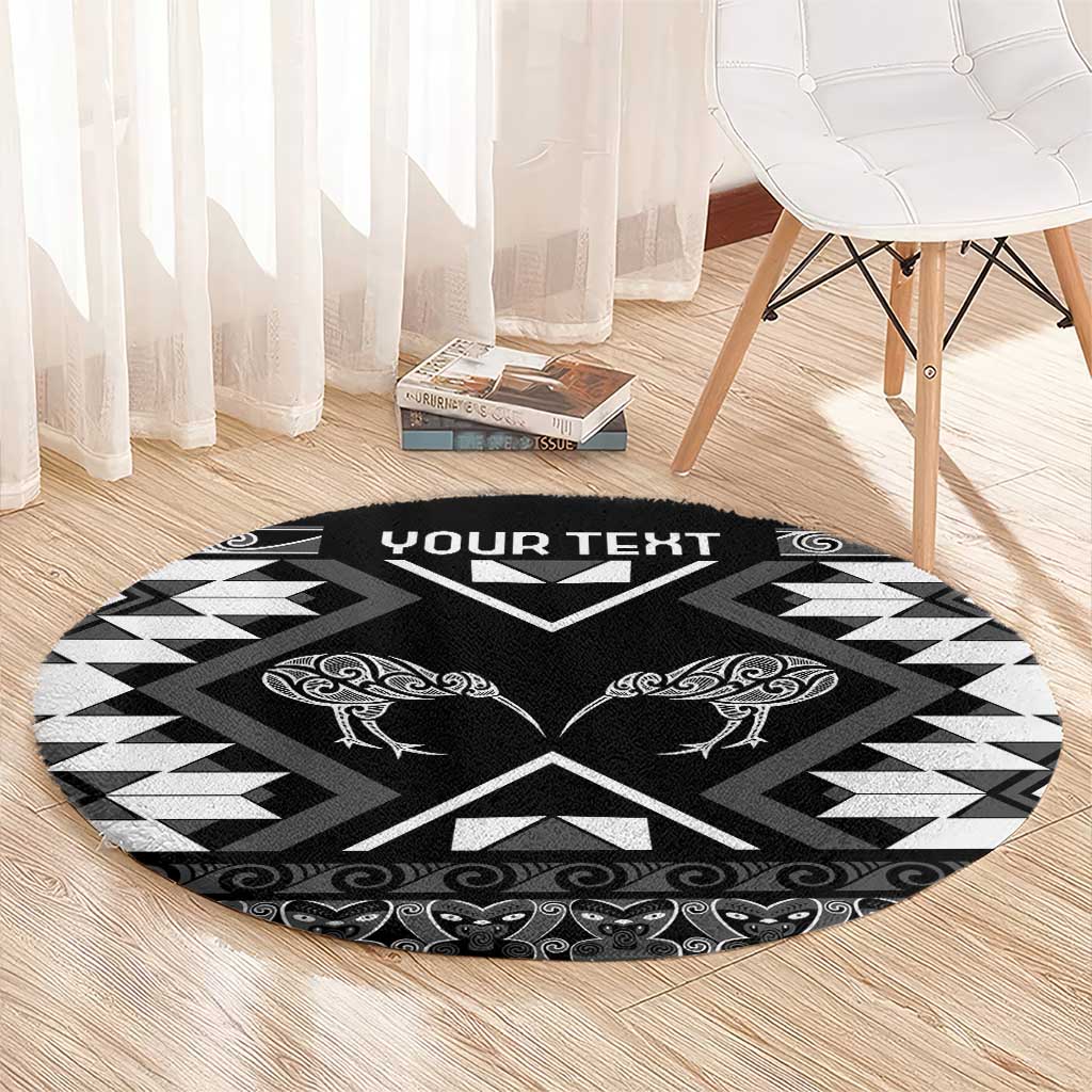 Personalised Taniko Motifs Aotearoa Round Carpet Waitangi Kowhaiwhai Kiwi - Monochrome LT7 - Polynesian Pride
