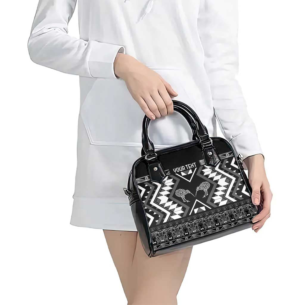 Personalised Taniko Motifs Aotearoa Shoulder Handbag Waitangi Kowhaiwhai Kiwi - Monochrome