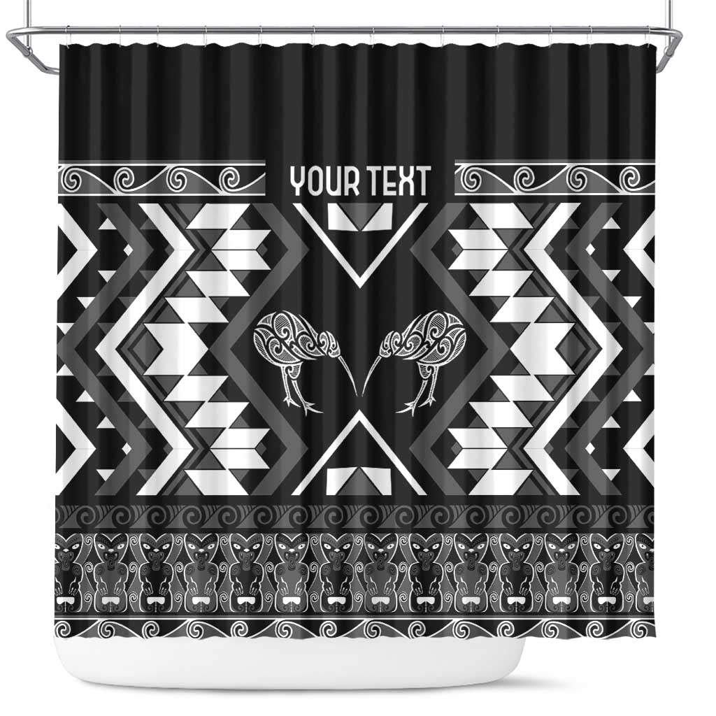 Personalised Taniko Motifs Aotearoa Shower Curtain Waitangi Kowhaiwhai Kiwi - Monochrome LT7 Grey - Polynesian Pride