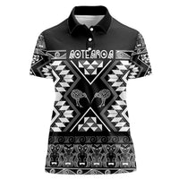 Personalised Taniko Motifs Aotearoa Women Polo Shirt Waitangi Kowhaiwhai Kiwi - Monochrome