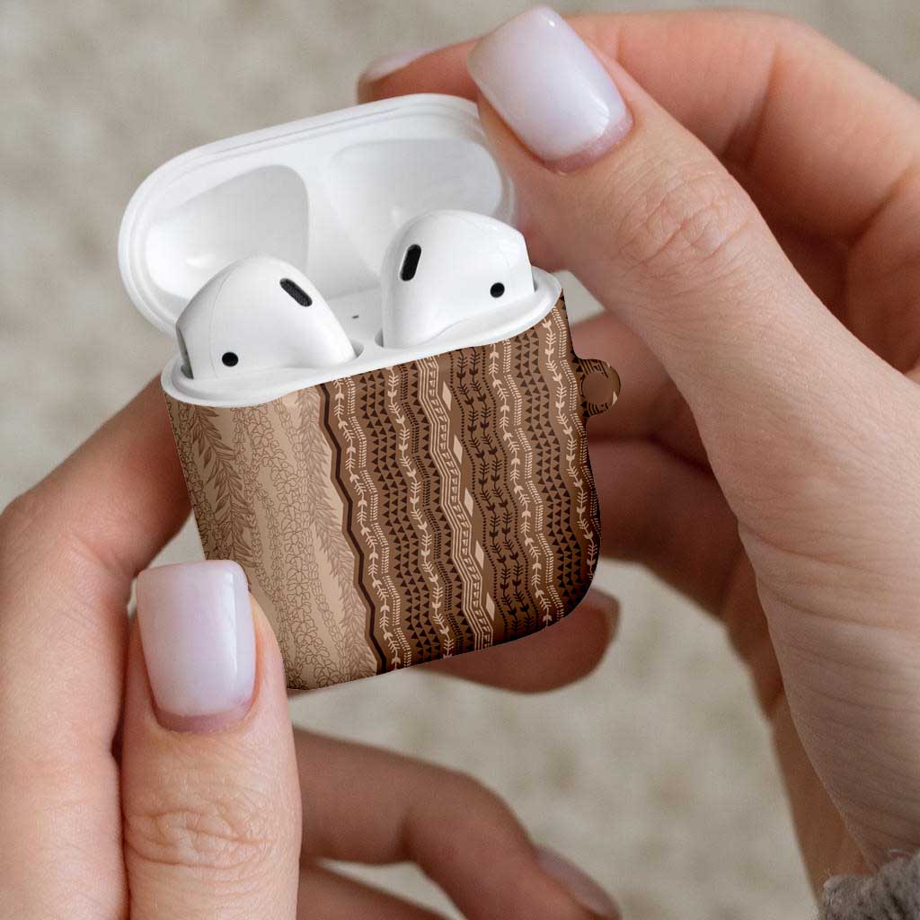 Vintage Beige Hawaiian Traditional Kapa Mix Flowers Lei AirPods Case