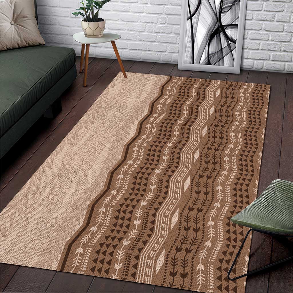 Vintage Beige Hawaiian Traditional Kapa Mix Flowers Lei Area Rug