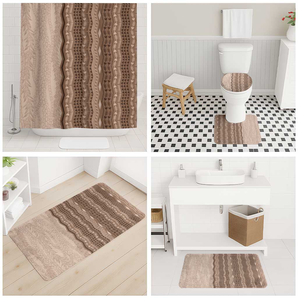 Vintage Beige Hawaiian Traditional Kapa Mix Flowers Lei Bathroom Set