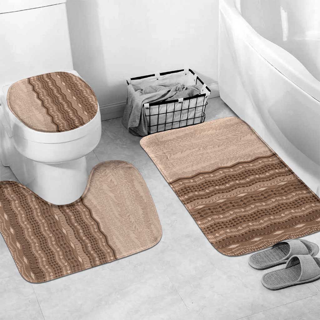 Vintage Beige Hawaiian Traditional Kapa Mix Flowers Lei Bathroom Set