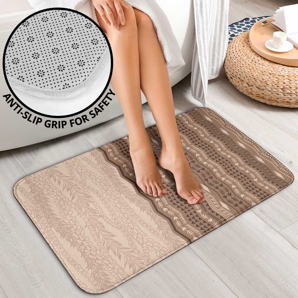 Vintage Beige Hawaiian Traditional Kapa Mix Flowers Lei Bathroom Set