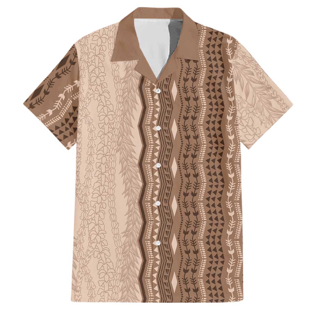 Vintage Beige Hawaiian Traditional Kapa Mix Flowers Lei Family Matching Mermaid Dress and Hawaiian Shirt LT7 Dad's Shirt - Short Sleeve Beige - Polynesian Pride