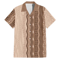 Vintage Beige Hawaiian Traditional Kapa Mix Flowers Lei Family Matching Off Shoulder Maxi Dress and Hawaiian Shirt LT7 Dad's Shirt - Short Sleeve Beige - Polynesian Pride