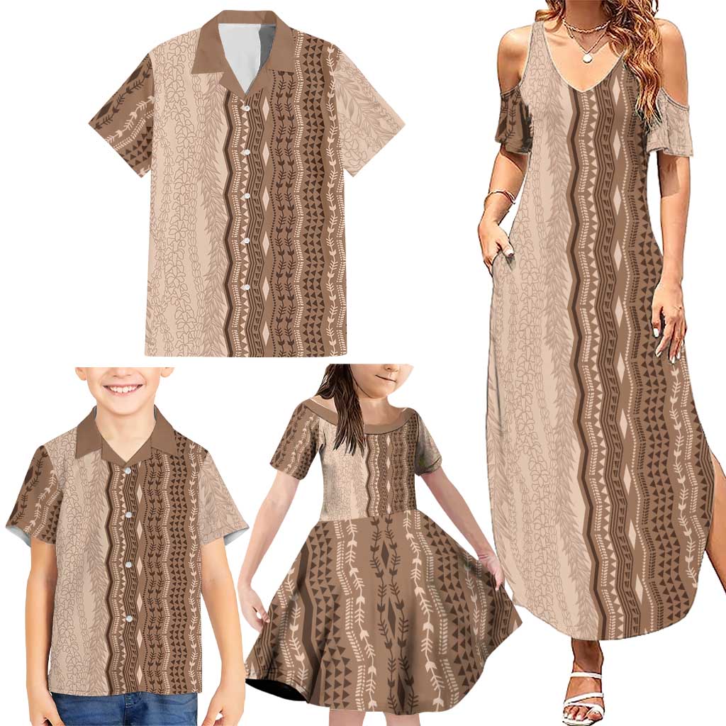 Vintage Beige Hawaiian Traditional Kapa Mix Flowers Lei Family Matching Summer Maxi Dress and Hawaiian Shirt LT7 - Polynesian Pride