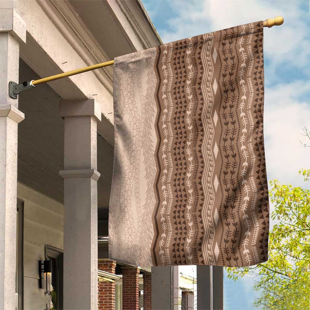 Vintage Beige Hawaiian Traditional Kapa Mix Flowers Lei Garden Flag