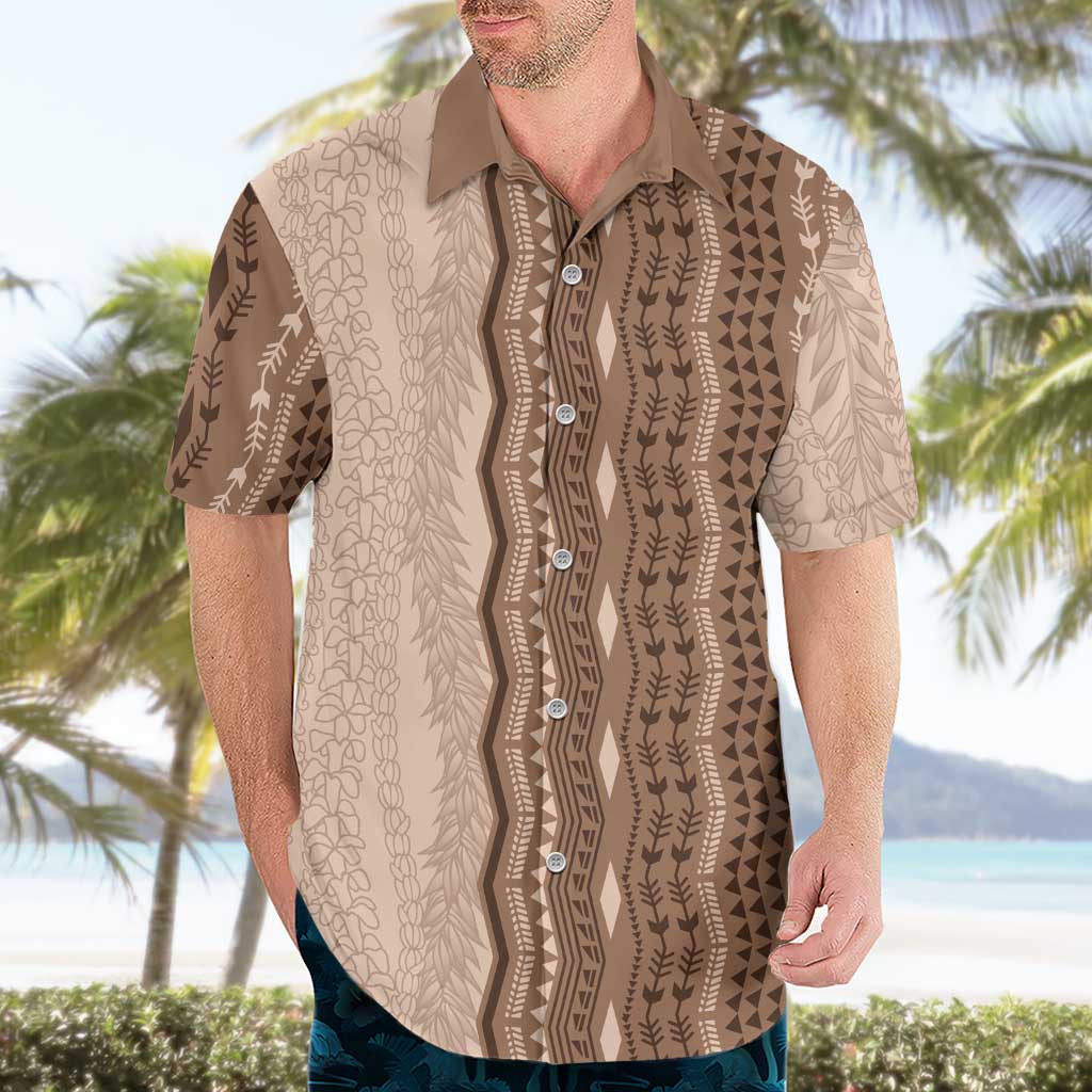 Vintage Beige Hawaiian Traditional Kapa Mix Flowers Lei Hawaiian Shirt