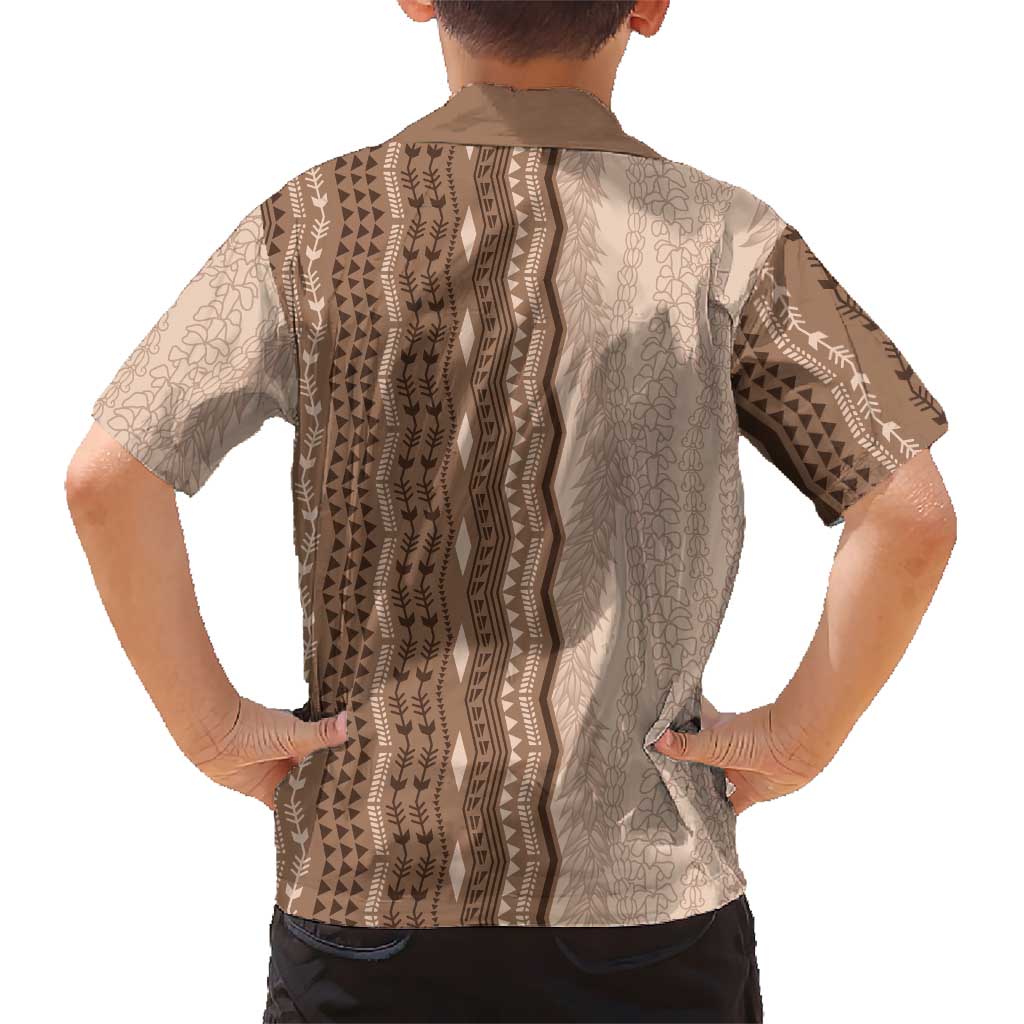 Vintage Beige Hawaiian Traditional Kapa Mix Flowers Lei Kid Hawaiian Shirt