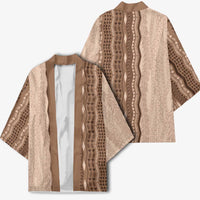 Vintage Beige Hawaiian Traditional Kapa Mix Flowers Lei Kimono