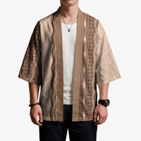 Vintage Beige Hawaiian Traditional Kapa Mix Flowers Lei Kimono