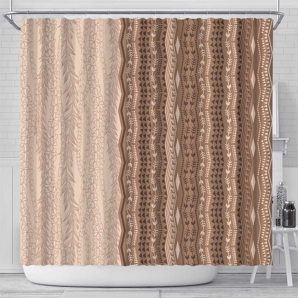 Vintage Beige Hawaiian Traditional Kapa Mix Flowers Lei Shower Curtain
