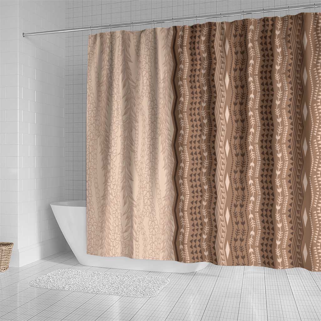 Vintage Beige Hawaiian Traditional Kapa Mix Flowers Lei Shower Curtain