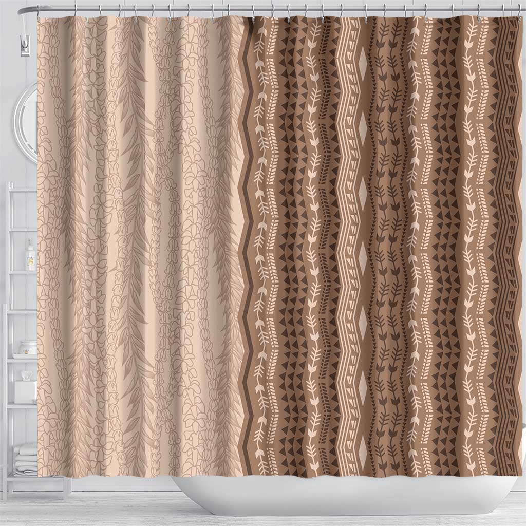 Vintage Beige Hawaiian Traditional Kapa Mix Flowers Lei Shower Curtain