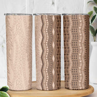 Vintage Beige Hawaiian Traditional Kapa Mix Flowers Lei Skinny Tumbler