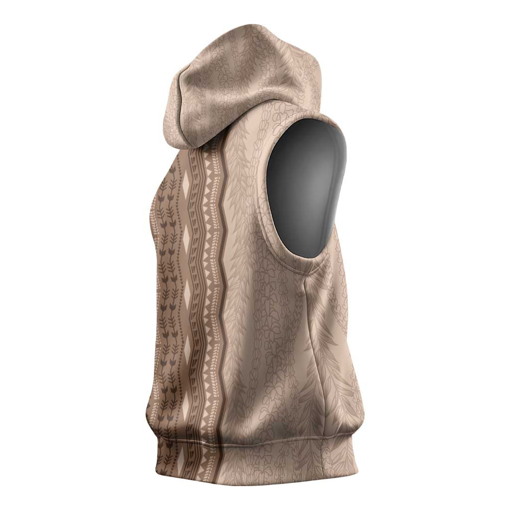 Vintage Beige Hawaiian Traditional Kapa Mix Flowers Lei Sleeveless Hoodie