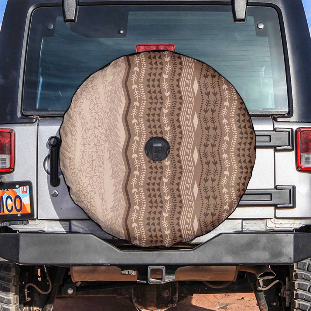 Vintage Beige Hawaiian Traditional Kapa Mix Flowers Lei Spare Tire Cover LT7 Beige - Polynesian Pride