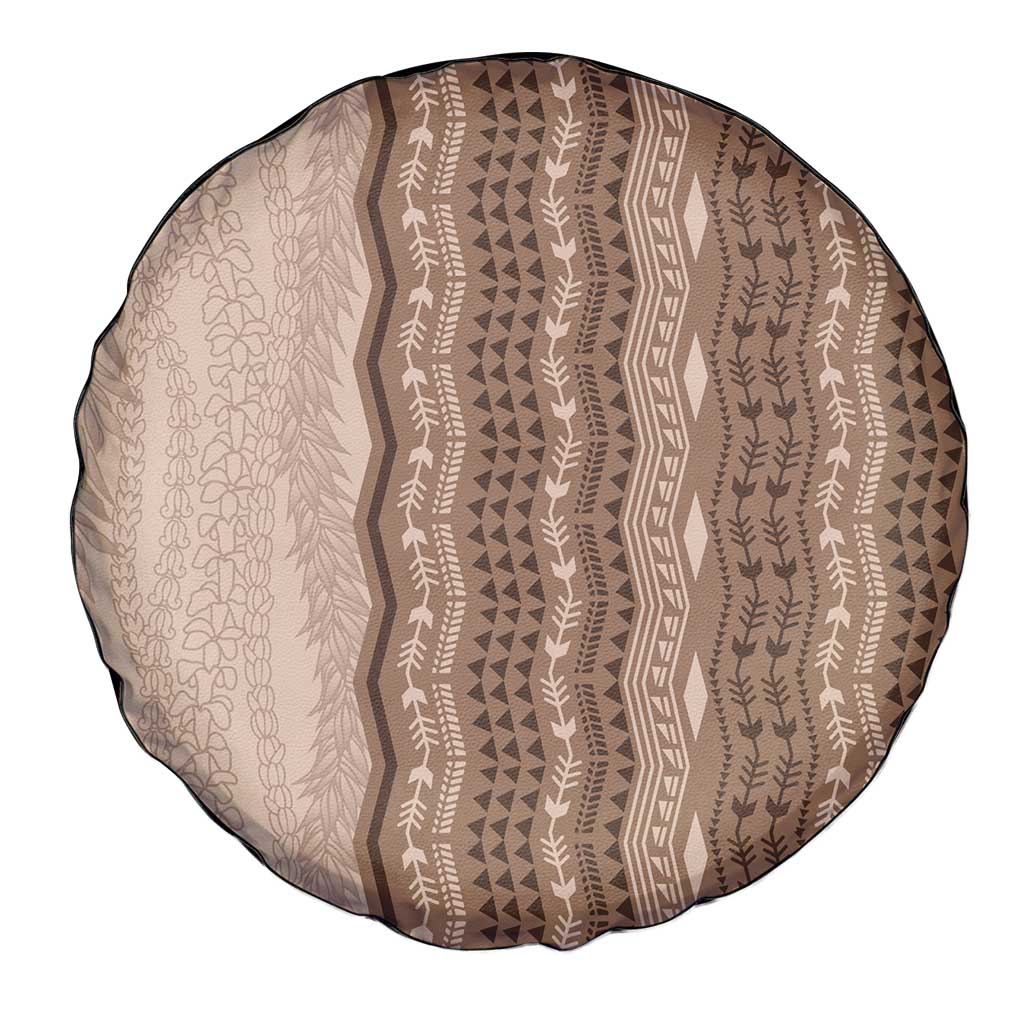 Vintage Beige Hawaiian Traditional Kapa Mix Flowers Lei Spare Tire Cover LT7 - Polynesian Pride