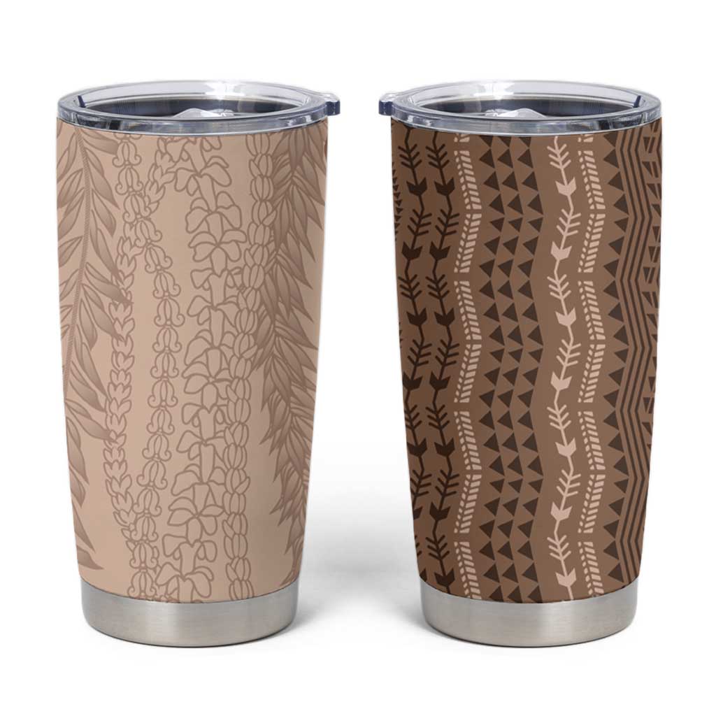 Vintage Beige Hawaiian Traditional Kapa Mix Flowers Lei Tumbler Cup