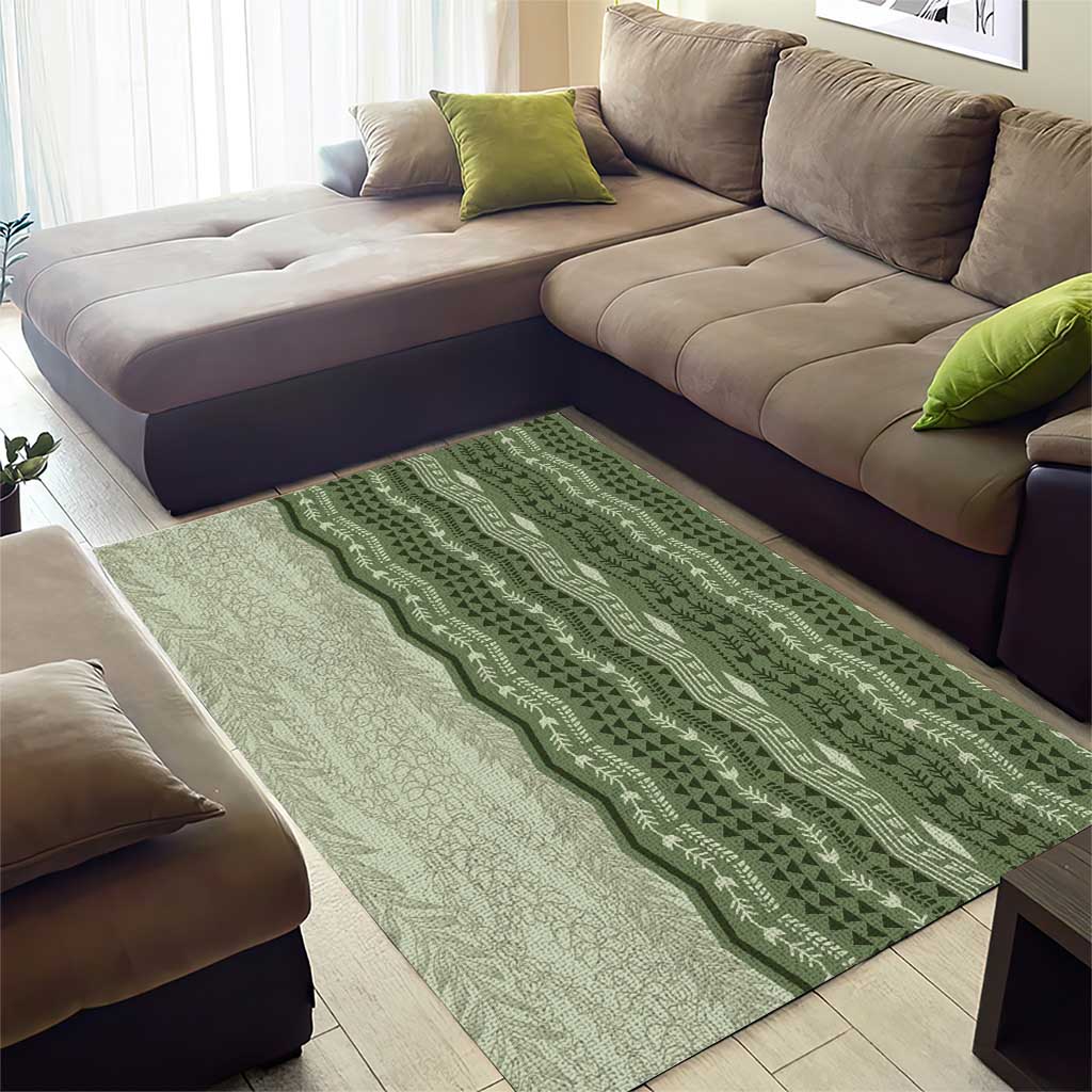 Vintage Sage Green Hawaiian Traditional Kapa Mix Flowers Lei Area Rug