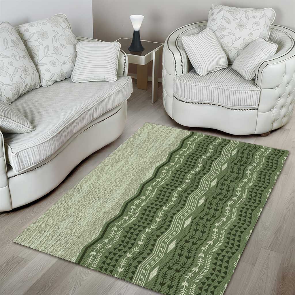 Vintage Sage Green Hawaiian Traditional Kapa Mix Flowers Lei Area Rug