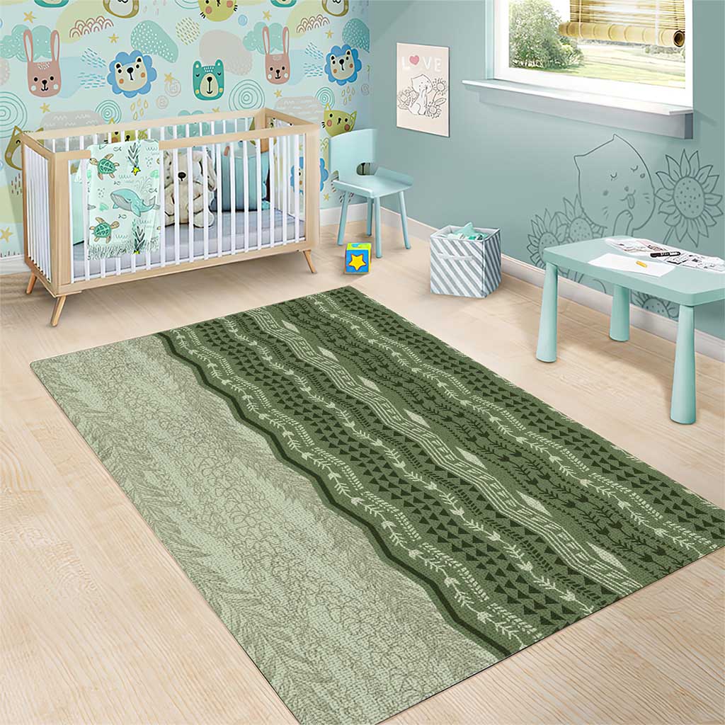 Vintage Sage Green Hawaiian Traditional Kapa Mix Flowers Lei Area Rug