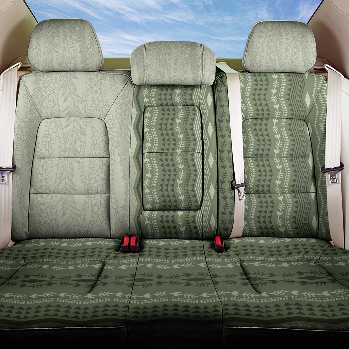 Vintage Sage Green Hawaiian Traditional Kapa Mix Flowers Lei Back Car Seat Cover