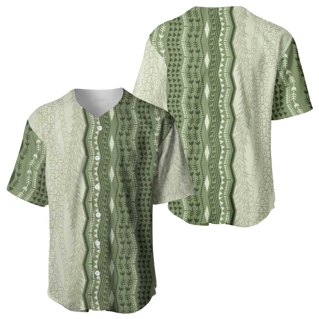 Vintage Sage Green Hawaiian Traditional Kapa Mix Flowers Lei Baseball Jersey LT7 - Polynesian Pride