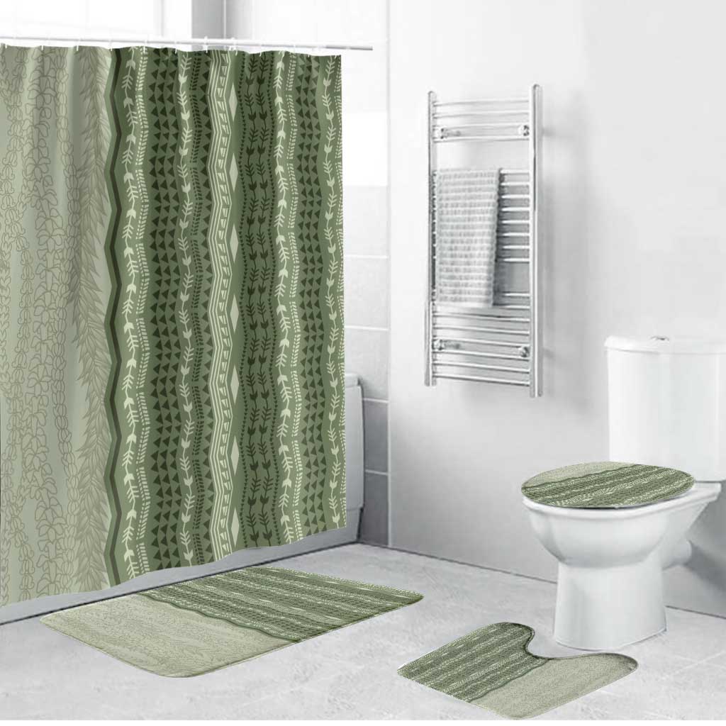 Vintage Sage Green Hawaiian Traditional Kapa Mix Flowers Lei Bathroom Set