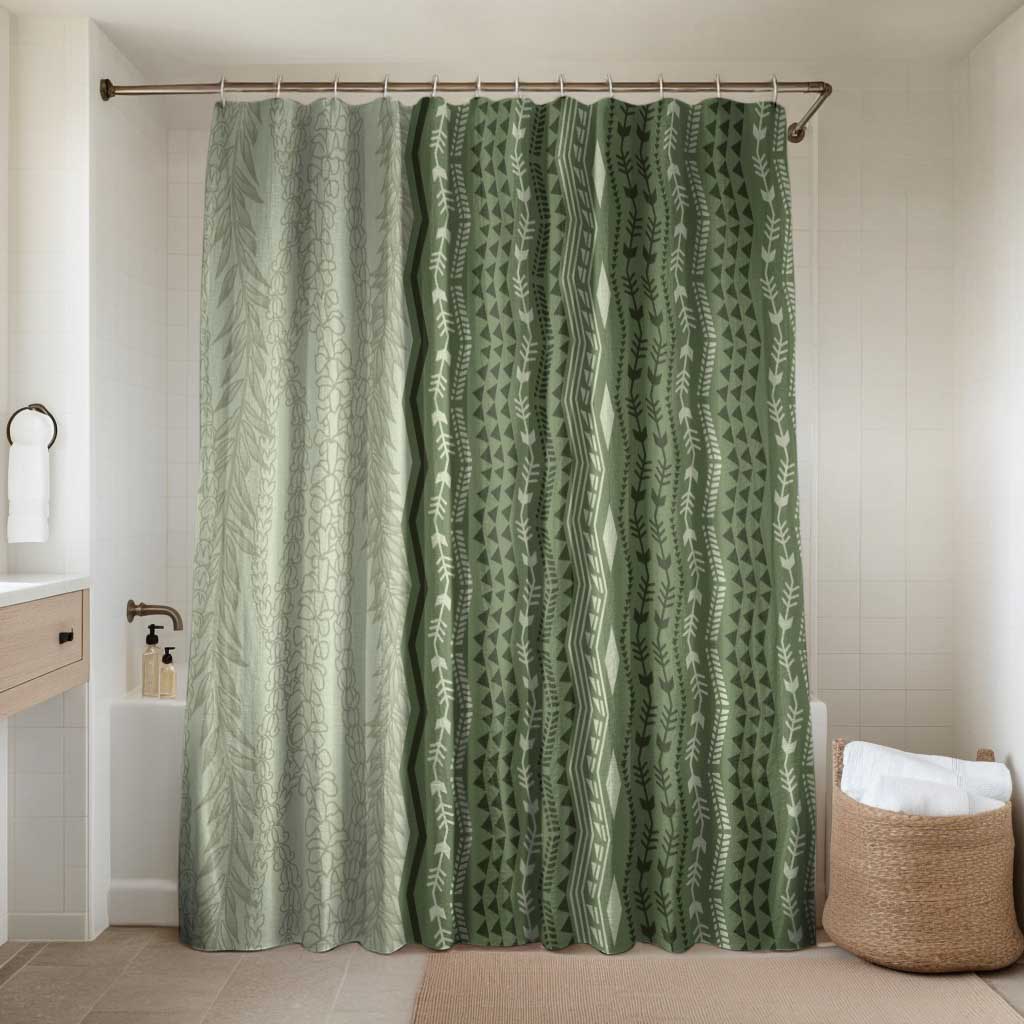 Vintage Sage Green Hawaiian Traditional Kapa Mix Flowers Lei Bathroom Set