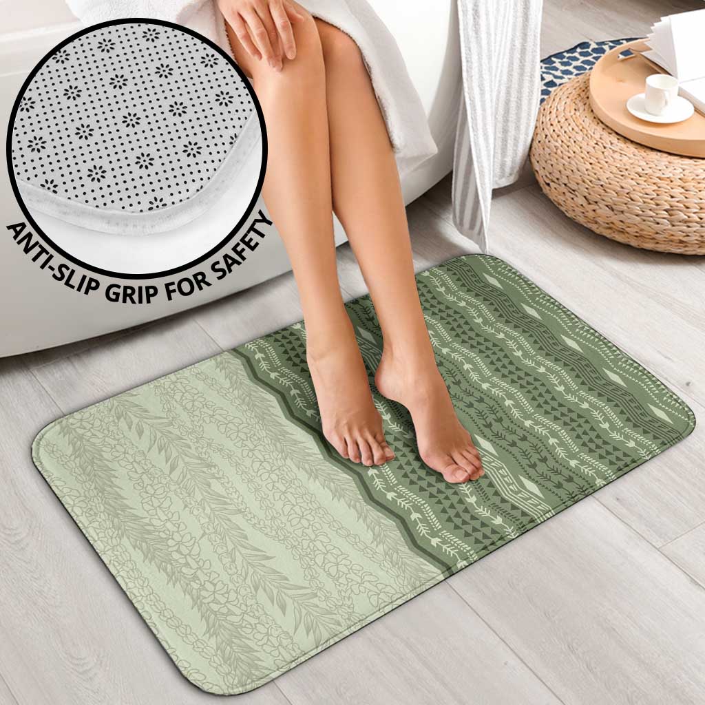 Vintage Sage Green Hawaiian Traditional Kapa Mix Flowers Lei Bathroom Set